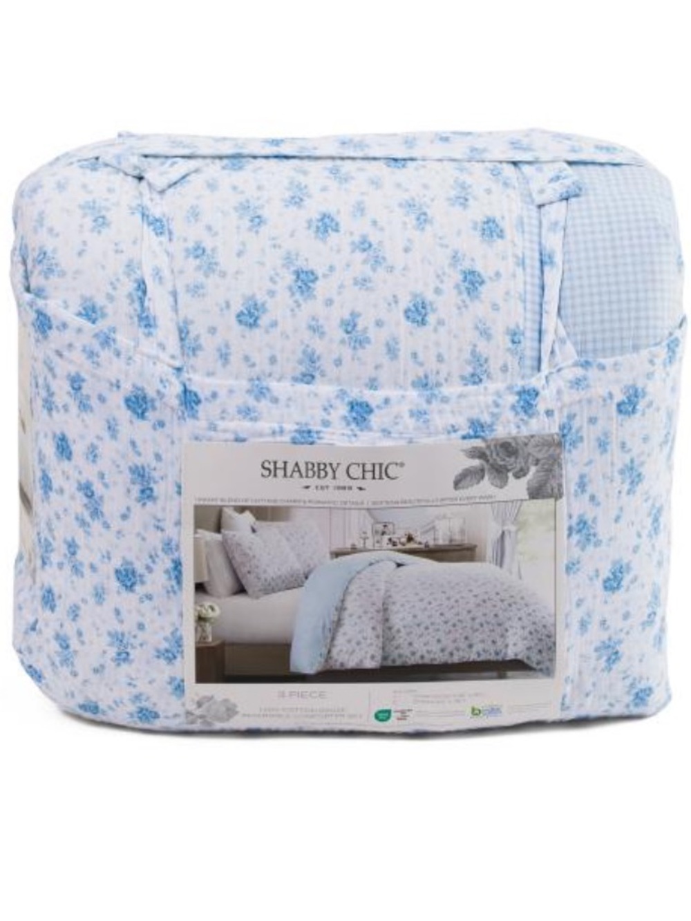 Shabby Chic Light Blue Floral reversible Cotton Comforter Set